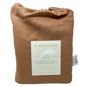 Casaluna Sheet Set Full 100% Linen Adobe Clay Flat Fitted 2 Pillowcases Flax NEW